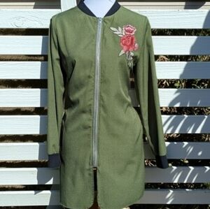 SHEIN Embroidered Green Long Jacket